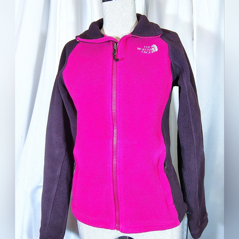 The North Face ZipUp Sweatshirt, Women Pink/Brown Sleeves, Zip Pckts, XS